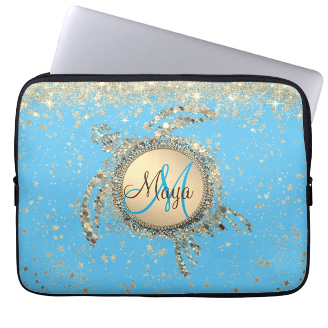 Schildkrötenmonogramm-Sterne auf Blue iPad Smart C Laptopschutzhülle (Vorderseite)