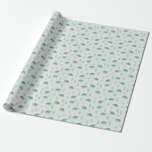 Schildkrötenmuster mit Meerespflanzen Geschenkpapier (Ungerollt)