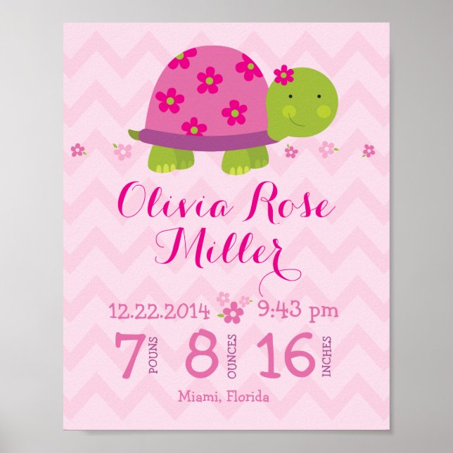 Schildkrötenrosa Ankündigung Personalisierter Gebu Poster (Vorne)