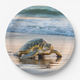Schildkrötenwanderung auf dem Nassstrand Pappteller