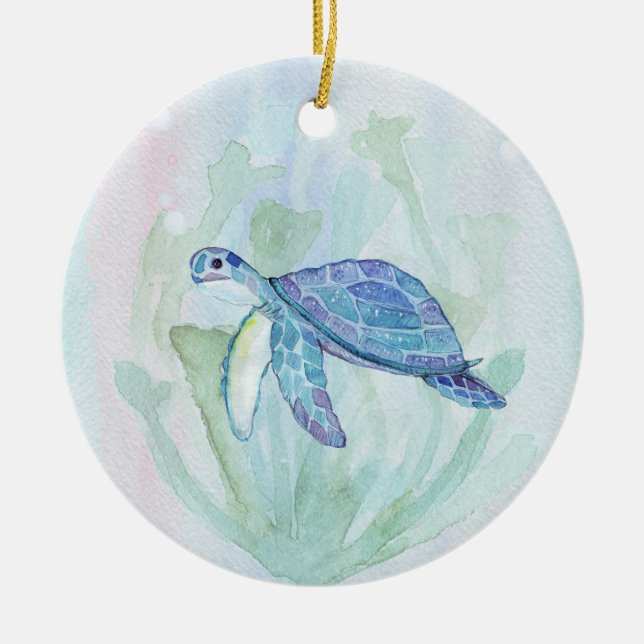 SCHILDKRÖTEWATERCOLOR PERSONALISIERTE KERAMIK ORNAMENT (Vorne)