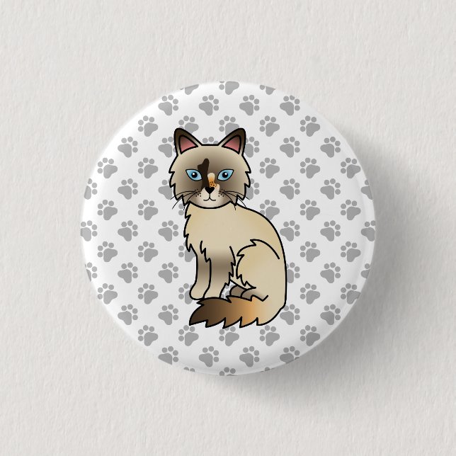 Schildpatt Birman / Ragdoll Süße Katze & Pfoten Button (Vorderseite)