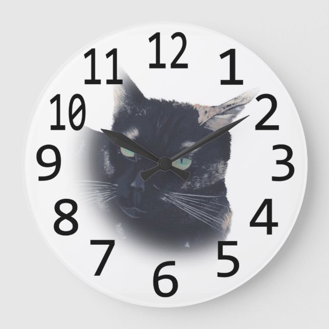 Schildpatt-Katzen-Gesichts-Kopf-Malerei-Wanduhren Große Wanduhr (Vorderseite)