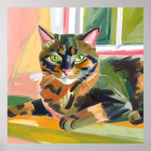 Schildpattkatze   Schöne Katzenmalerei Poster