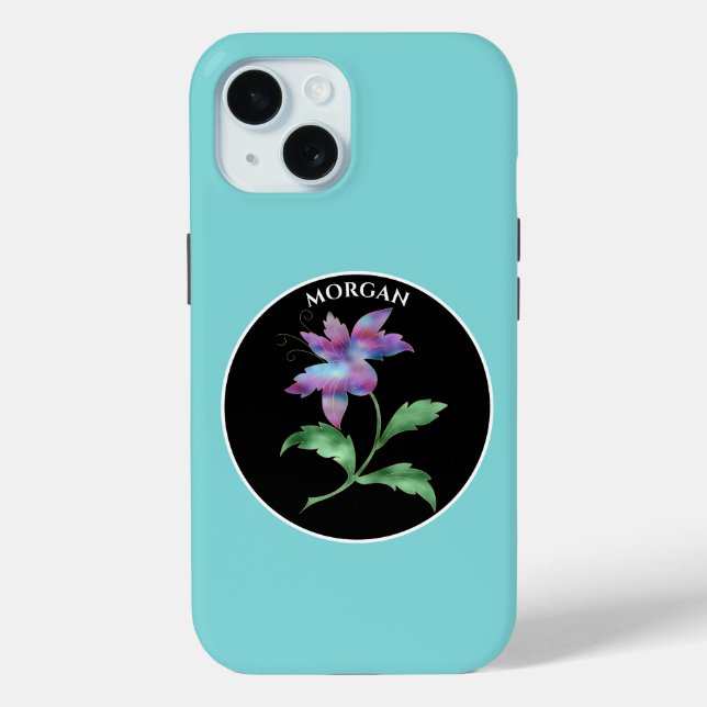 Schillernde Blume, Schwarzer Kreis, Name Case-Mate iPhone Hülle (Rückseite)