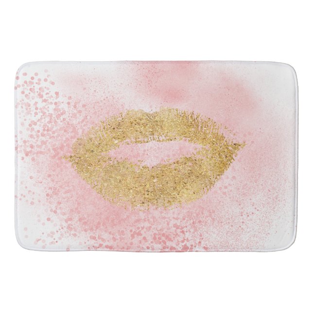 Schillernde Goldlippenrosa Confetti-Kuss Badematte (Vorderseite)