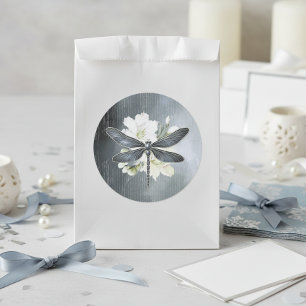 Schillernde Libelle Floral Blau Weiß ID1310 Runder Aufkleber