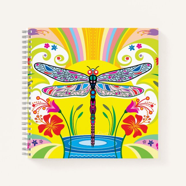 Schillernde Libelle und Wildblumen Notizbuch (Vorderseite)