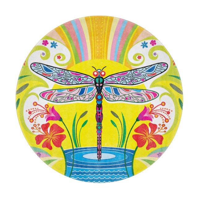 Schillernde Libelle und Wildblumen Schneidebrett (Vorderseite)