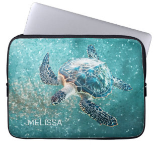Schillernde Türkis-Schildkröte Küste Laptopschutzhülle