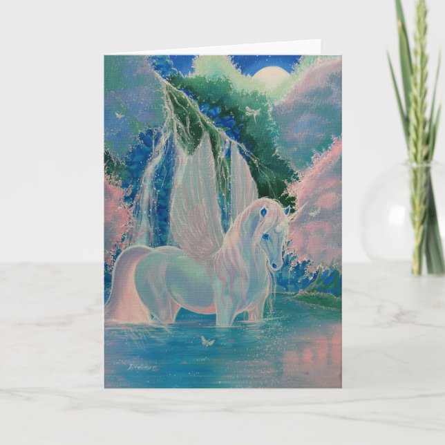 "Schillernde Welt" Winged Einhorn-Gruß-Karte Karte (Vorderseite)