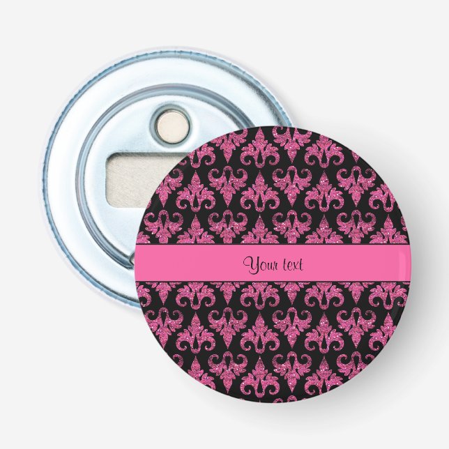 Schillernder funkelnd heißes Rosa-Glitzer-Damast Flaschenöffner (Vorderseite)