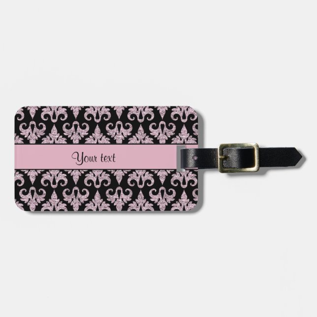 Schillernder funkelnd rosa Glitzer-Damast Gepäckanhänger (Vorderseite horizontal)