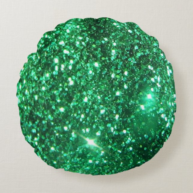 Schillernder grüner Glitzer Rundes Kissen (Vorderseite)