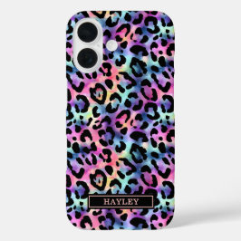 Schillernder Leopardenprint mit Monogramm iPhone 16 Hülle