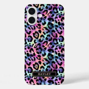 Schillernder Leopardenprint monogrammiert iPhone 16 Plus Hülle