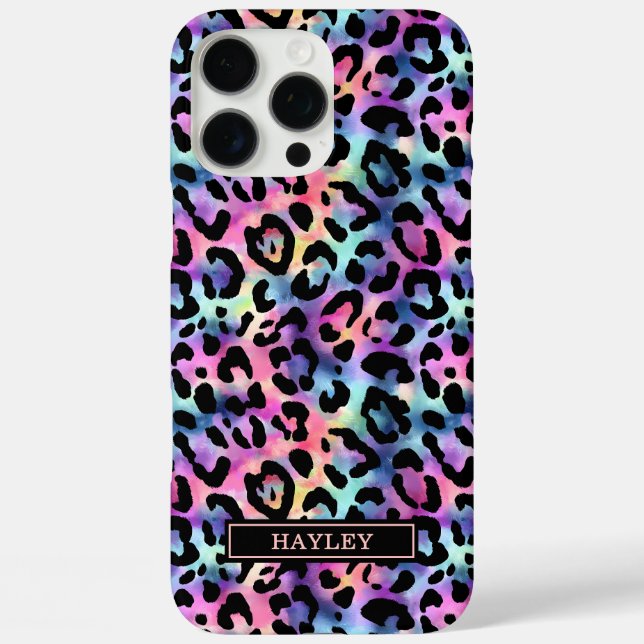 Schillernder Leopardenprint monogrammiert iPhone 16 Pro Max Hülle (Rückseite)