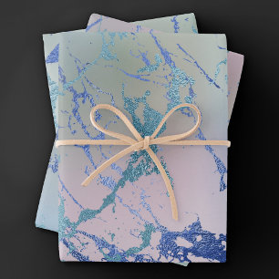 Schillernder Marmor Holografischer staubblauer R Geschenkpapier Set