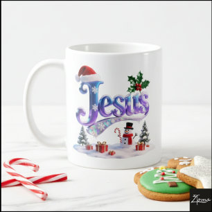 Schillernder Weihnachts-Jesus mit Schneemann Kaffeetasse