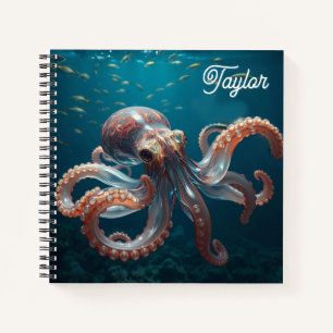 Schillerndes Glas-Oktopus-Kunstwerk Personalisie Notizbuch