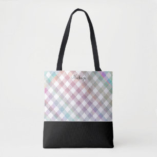 Schillerndes Regenbogen-Gingham-Muster mit Monogra Tasche