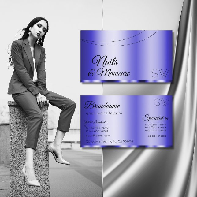 Schimmerblau glamoros mit Monogram modern Visitenkarte (Von Creator hochgeladen)