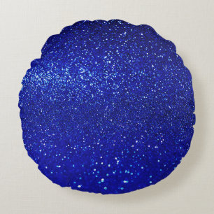 Schimmerblauer Glitzer Leinwand Rundes Kissen