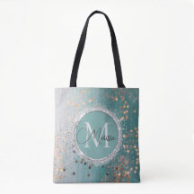 Schimmergoldsteine auf Aquamarinem Monogramm