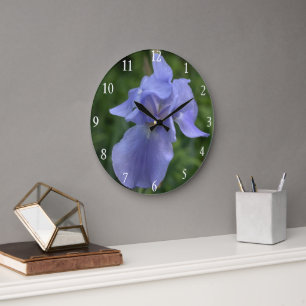 Schimmernde Blaue Iris-Blumenwanduhr Große Wanduhr