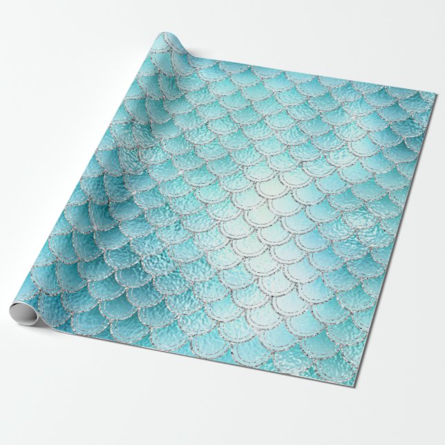 Schimmernde Fischskalen auf Aqua Geschenkpapier (Ungerollt)