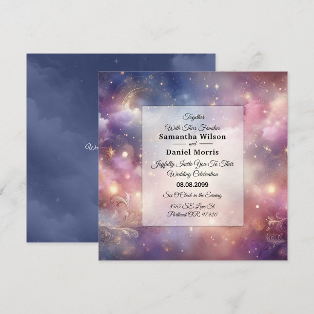 Schimmernde Himmelshardust-Hochzeiten Einladung (Vorne/Hinten)