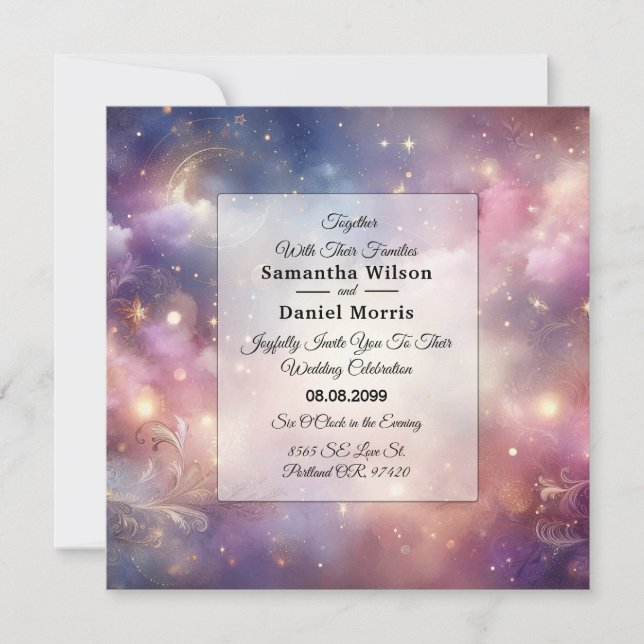 Schimmernde Himmelshardust-Hochzeiten Einladung (Vorderseite)