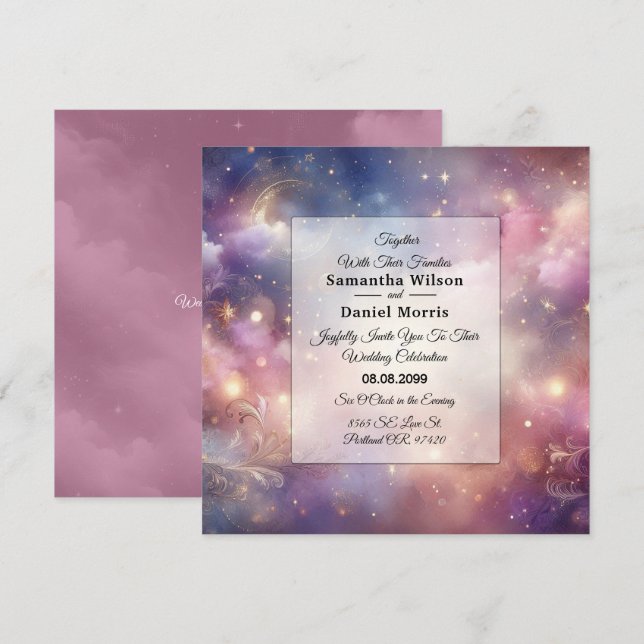 Schimmernde Himmelshardust-Hochzeiten Einladung (Vorne/Hinten)