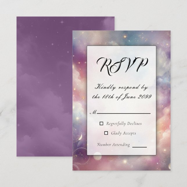 Schimmernde Himmelshardust-Hochzeiten RSVP Karte (Vorne/Hinten)