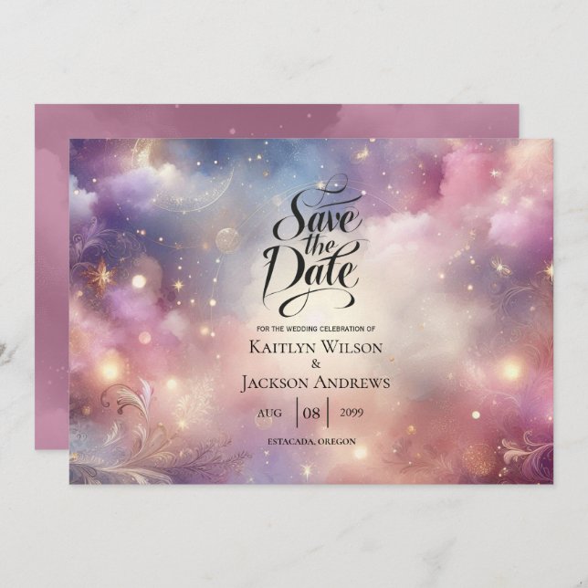 Schimmernde Himmelshardust-Hochzeiten Save The Date (Vorne/Hinten)