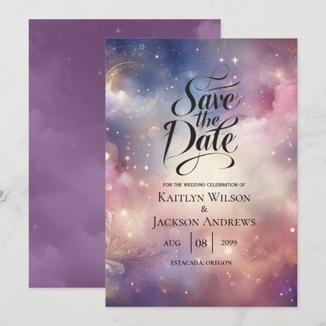Schimmernde Himmelshardust-Hochzeiten Save The Date (Vorne/Hinten)