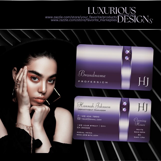 Schimmernde Lila Diamantenstartinitialen Visitenkarte (Von Creator hochgeladen)