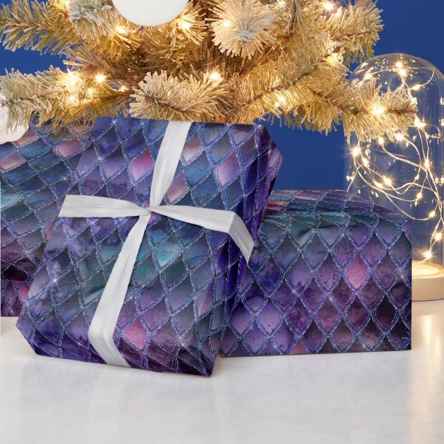 Schimmernde Lila Ombre- und Glitzer-Drachenrollen Geschenkpapier (Feiertage)