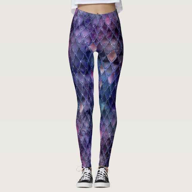 Schimmernde Lila Ombre- und Glitzer-Drachenrollen Leggings (Vorderseite)