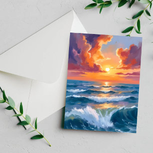 Schimmernde Meeressonnenuntergangs-Ozean-Aquarellm