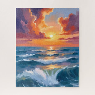 Schimmernde Meeresuntergang-Ozean-Aquarellmalerei