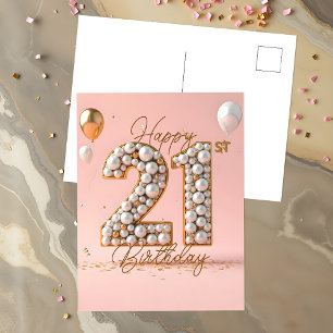 Schimmernde Perlen und goldene Akzente 21. Geburts Postkarte