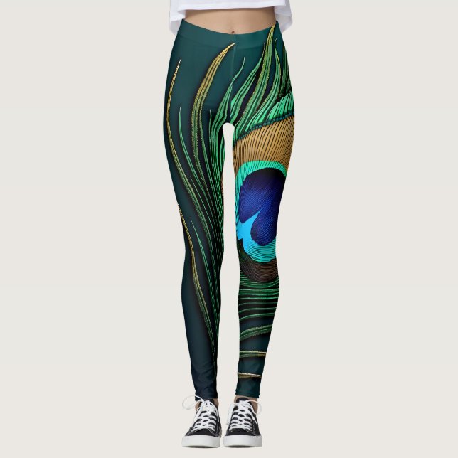 Schimmernde Pfauenfedern in aquamarin und smaragdf Leggings (Vorderseite)