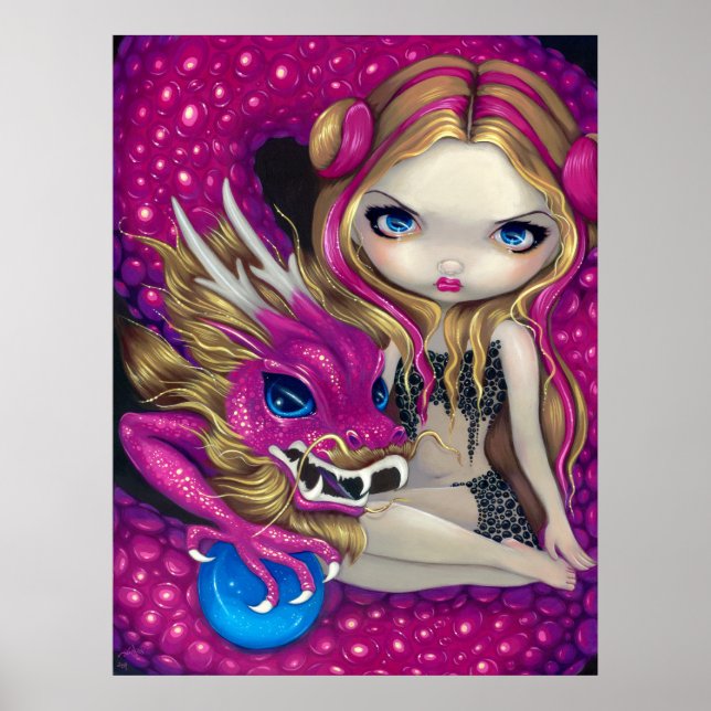 Schimmernde Pink Dragon Fantasy Fantasy Fee Print Poster (Vorne)