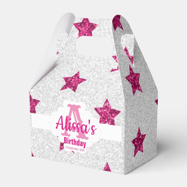 Schimmernde Pink Stars Gefälligkeitsbox Geschenkschachtel (Vorderseite)