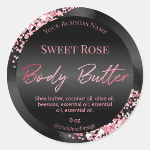 Schimmernde rosa und schwarze Buttermarken Runder Aufkleber
