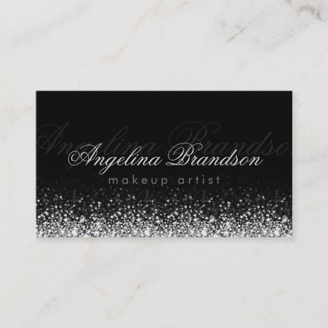 Schimmernde Silberleuchte Makeup Damask Black Card Visitenkarte (Vorderseite)