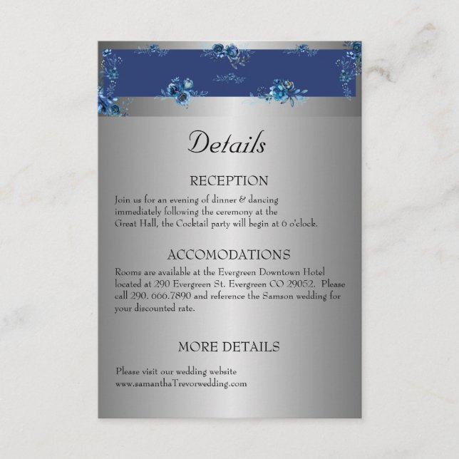 Schimmernde Silver Romance: Unsere Hochzeitsdetail Begleitkarte (Vorderseite)