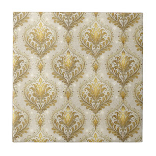 Schimmernder Gold-Damask-Druck Blumenmuster Fliese