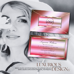 Schimmernder Pink Grün Gradient mit Logo Glamourös Visitenkarte